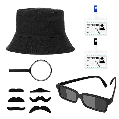 BTHRORO Detektiv Kostüm Set für Kinder, Suchbrille Detektiv Hut Vergrößerungsglas Lupe Detektivausweis mit Clip für Kindergeburtstag Rollenspiel Kostüm Outfit Verkleidungs Partybedarf Accessoire von BTHRORO