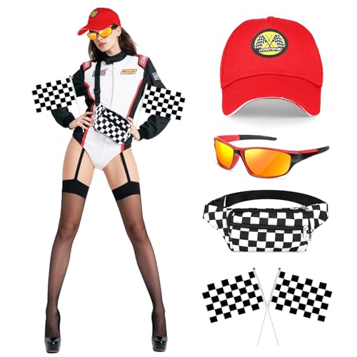 BTHRORO Rennfahrer Kostüm Damen, Racing Baseball Cap Sonnenbrille Karierte Flagge Bauchtasche Rennen Thema Dress up für Erwachsene Karneval Halloween Rollenspiele Cosplay BTHRORO Rennfahrer Kostüm Damen, Racing Baseball Cap Sonnenbrille Karierte Flagge Bauchtasche Rennen Thema Dress up für Erwachsene Karneval Halloween Rollenspiele Cosplay von BTHRORO