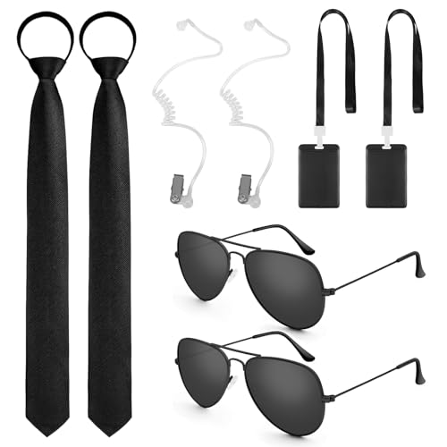 BTHRORO Security Kostüm Set für Herren Jungen, Rollenspiele Security Accessoires Krawatte Sonnenbrille, Ausweis Attrappe Ohrstück für Party Cosplay Spiele Ring Security Hochzeit von BTHRORO