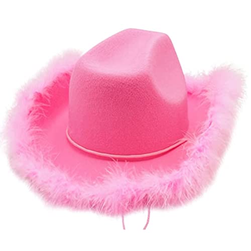 BTOSEP Rosa Cowboy-Hut, Filz-Cowboy-Hut mit Halskordelzug, Cosplay-Party-Kostüm-Zubehör, zum Spielen, Ankleiden Frauen, Cowboy-Hut, Kostüm-Party-Zubehör von BTOSEP