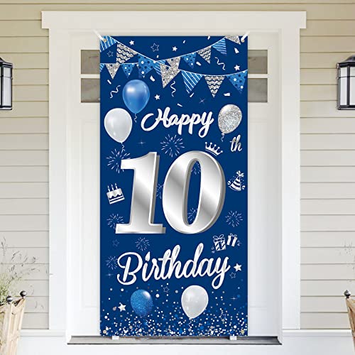 10.Geburtstag Banner Blau Silber,BTZO 10.Geburtstag Jungen,Deko 10.Geburtstagsfeier Mädchen,10 Geburtstag Poster Hintergrund Banner für 10 Party Geburtstagsdeko von BTZO