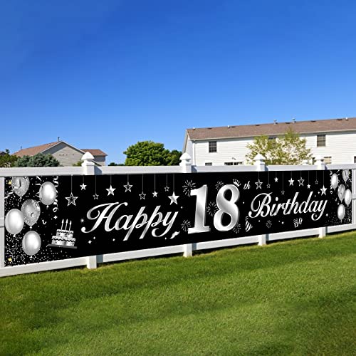 18.Geburtstagsfeier Dekorationen Banner,BTZO 18 Geburtstag Banner Schwarz Silber,18.Geburtstag Deko Hintergrund Lange Größe 18.Geburtstag Banner Für Jungen Und Mädchen Party Geburtstagdeko von BTZO