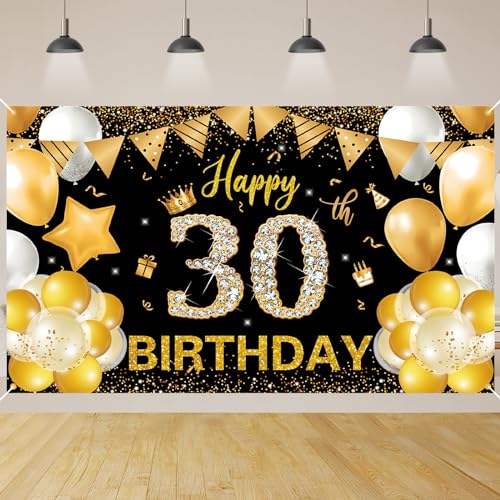 30 Geburtstag Dekoration,BTZO 30 Geburtstag Banner Schwarz Gold,Extra Große 30 Geburtstag Hintergrund Banner,30 Party Geburtstagsdeko Frau Mann von BTZO