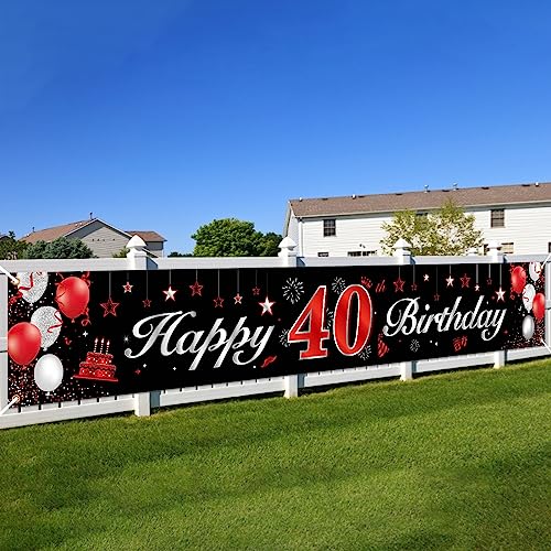 40.Geburtstagsfeier Dekorationen Banner,BTZO 40 Geburtstag Banner Rot Schwarz,40.Geburtstag Deko Hintergrund Lange Größe 40.geburtstag Banner Für Frauen und Männer Party Geburtstagdeko von BTZO