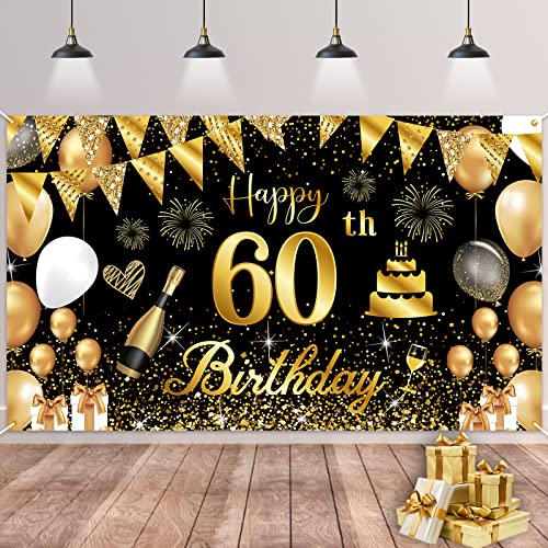 BTZO 60. Geburtstag Banner - Schwarz & Gold, Deko für Mädchen & Party BTZO 60. Geburtstag Banner - Schwarz & Gold, Deko für Mädchen & Party von BTZO