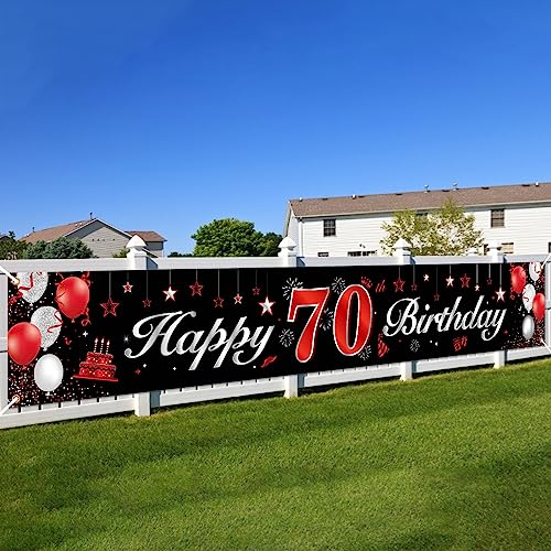 70.Geburtstagsfeier Dekorationen Banner,BTZO 70 Geburtstag Banner Rot Schwarz,70.Geburtstag Deko Hintergrund Lange Größe 70.geburtstag Banner Für Frauen und Männer Party Geburtstagdeko von BTZO