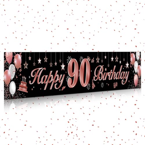 90 Geburtstag Deko Roségold Schwarz,BTZO 90 Geburtstag Banner,Luftballon Zahlen 90,90 Geburtstag Schwarz Rose Gold Luftballons Konfetti Ballons für 90 Frauen und Männer Geburtstagsfeier Deko von BTZO