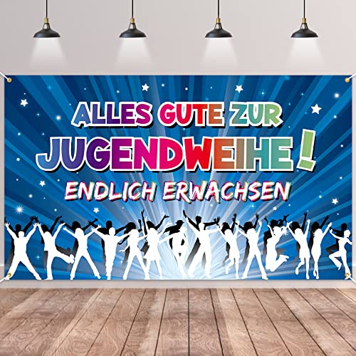 Alles Gute zur Jugendweihe Banner,BTZO Jugendweihe Deko Youth Dedication Hintergrund Banner für Jungen und Mädchen Endlich Erwachsen Dekoration 180x110cm von BTZO