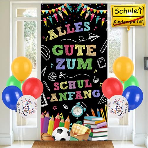 Einschulung Banner Deko,BTZO Alles Gute Zum Schulanfang Banner Schuleinführung Banner Deko Hintergrund Banner Photo Booth mit Luftballon für Einschulung Dekoration 185x90cm von BTZO