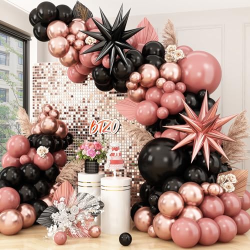 Luftballon Girlande Rosa Schwarz,Luftballons Bogen Kit Stern Folienballons Dusty Rosa Schwarz Metallic Rosegold Luftballons für Babyparty Deko Geburtstagsdeko Mädchen Hochzeit Party Dekoration von BTZO