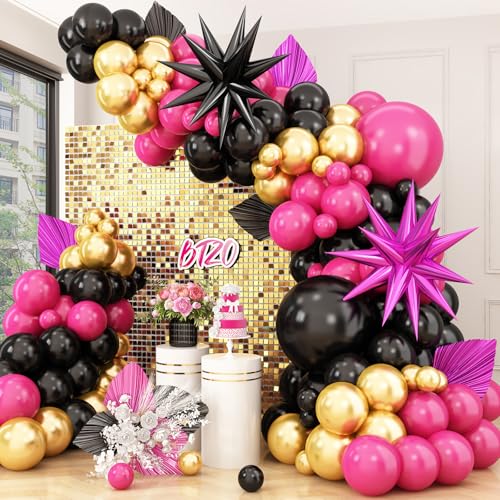 Luftballon Girlande Rosa Schwarz Gold,Luftballons Bogen Kit Stern Folienballons Schwarz Rosa Gold Luftballons für Geburtstag Baby Shower Hochzeit Verlobung Jahrestag Party Dekoration von BTZO