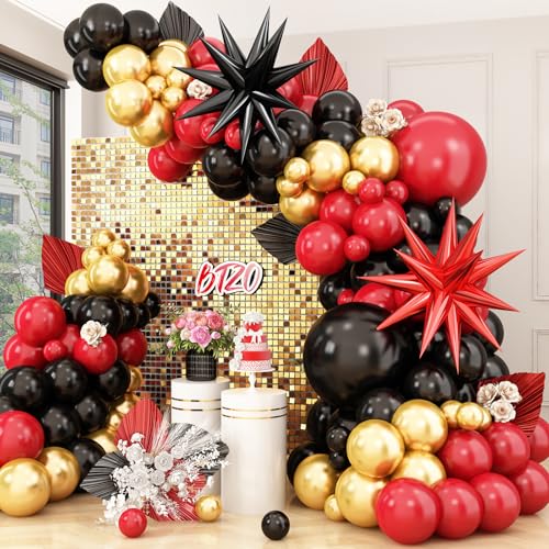 Luftballon Girlande Rot Schwarz Gold,Luftballons Bogen Kit Stern Folienballons Schwarz Rot Gold Luftballons für Geburtstag Baby Shower Hochzeit Verlobung Jahrestag Party Dekoration von BTZO