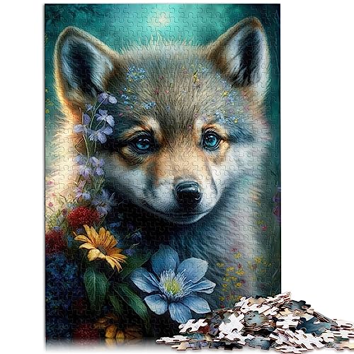 1000 Teile Puzzle für Erwachsene Baby Wolf mit Blumen Holzpuzzle eignet ganze Familie und ist 50 x 75 cm groß von BUBELS