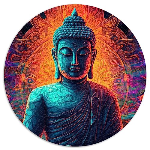 1000 Teile Puzzle für Erwachsene Buddha Psychadelic Mandala rundes Puzzle Geschenkkarton Puzzle 26,5 x 26,5 Zoll von BUBELS