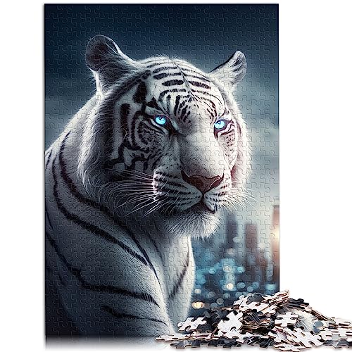 1000-teiliges Holzpuzzle „Weißer Tiger in der Stadt“ für Erwachsene, Familienspiel, Stressabbau, schwieriges Herausforderungspuzzle, 50 x 75 cm von BUBELS