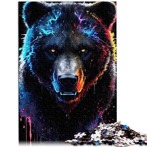 1000-teiliges Puzzle „Neon Bear Portrait“ für Erwachsene und Kinder. Holzpuzzle für Erwachsene und Kinder ab 10 Jahren, 50 x 75 cm von AITEXI