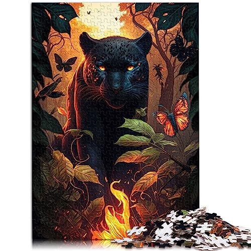 1000-teiliges Puzzle für Erwachsene, Feuriges schwarzes Panther-Holzpuzzle, Stressabbau, 50 x 75 cm von BUBELS