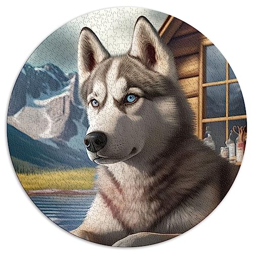 1000-teiliges Puzzle für Erwachsene, Husky im Urlaub, rundes Puzzle, 100% recycelter Karton, 67,5 x 67,5 cm von BUBELS