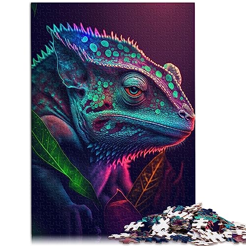 500-teiliges Puzzle für Erwachsene, Neon-Cham?leon-Holz-Puzzle, Herausforderungsspielzeug, 14,96 x 20,47 Zoll von BUBELS