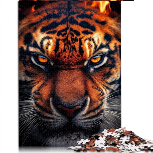 Erwachsene 1000 Teile Puzzle Geschenke Feurige Tiger Holzpuzzle für Frauen Männer 19,7 x 29,5 Zoll Puzzle für Erwachsene Puzzle von AITEXI