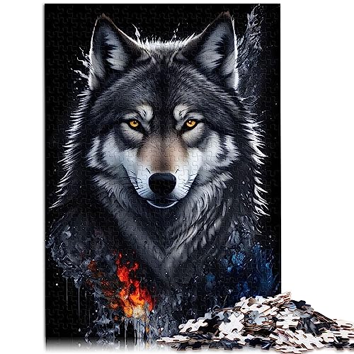 Grauer Wolf-Portrait-Puzzle für Erwachsene und Kinder, 1000 Teile Papppuzzle, Familienpuzzle für Kinder, 26 x 37 cm von BUBELS