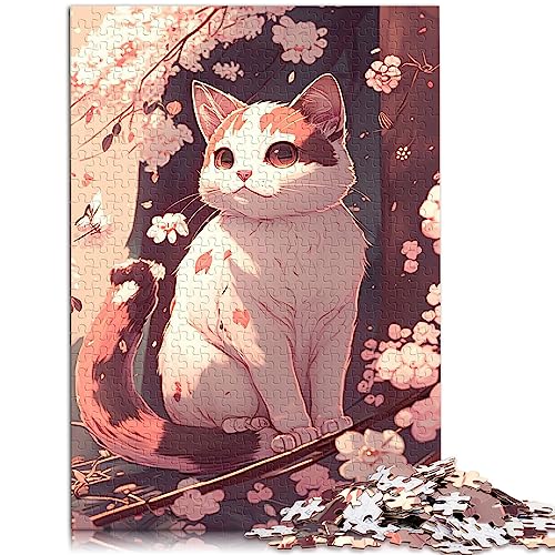 Kirschblütenkatze, 1000-teiliges Puzzle, Lernspiele, Holzpuzzle für Erwachsene und Jugendliche ab 12 Jahren, 14,96 x 20,47 Zoll von BUBELS