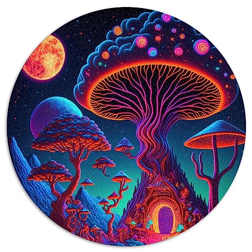 Kunstpuzzle für Erwachsene, 1000 Teile, psychedelische Pilzkunst, rundes Puzzle, Geschenk, Papppuzzles, 26,5 x 26,5 Zoll von BUBELS