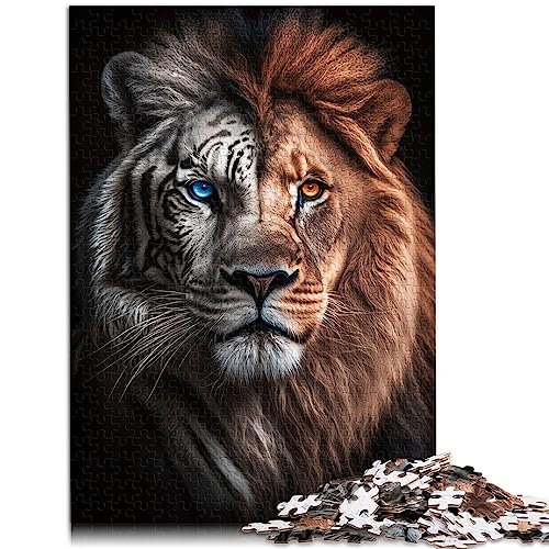 Löwen-Tiger-Portrait-Puzzle, 1000 Teile, für Erwachsene, Holzpuzzle, Familienspiel, Stressabbau, schwieriges Herausforderungspuzzle, 19,7 x 29,5 Zoll von AITEXI