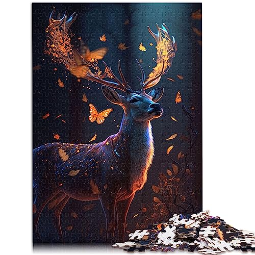 Magischer Schmetterling-Hirsch-Traum, 1000-teiliges Puzzle für Erwachsene, Holzpuzzle für Erwachsene, Kinder, Jungen, Mädchen, Geschenk, 19,7 x 29,5 Zoll von BUBELS