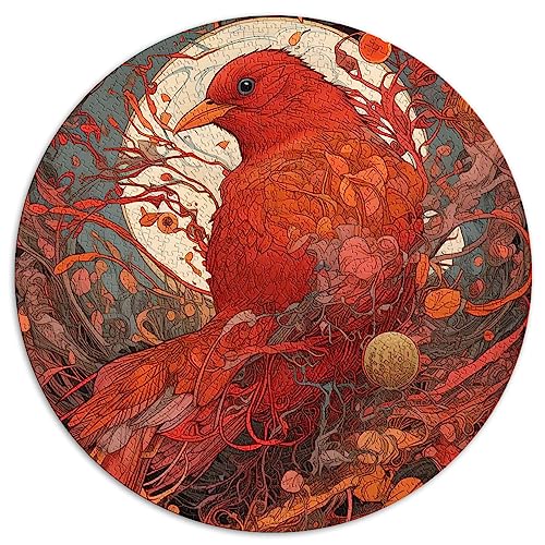 Roter Vogel 1000 Teile Puzzle für Kinder, rundes Puzzle | Puzzles Premium-Recyclingbrett 26,5 x 26,5 Zoll von BUBELS