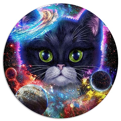 Smoking-Katze im Weltraum, 1000-teiliges Puzzle für Erwachsene, rundes Puzzle, Premium-Brett aus 100% recyceltem Material, 67,5 x 67,5 cm von BUBELS