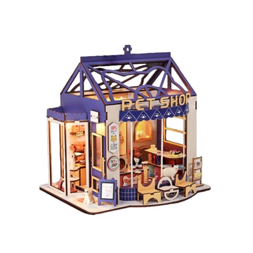 BUCKIT 3D-Hausmodellbausatz, DIY Street View Pet Shop Miniatur-Holzkunsthaus-Montagemodell, 3D-Stereo-Miniaturhaus-Kits für Kinder und Erwachsene (Einsteckzapfenbefestigungen) von BUCKIT