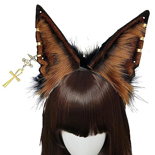 BUHIM Anubis Cosplay Schakal Wolf Ohren Fuchs Ohren Punk Stil Tier Cosplay Ohren (Kette Braun Schwarz) von BUHIM