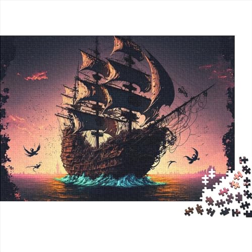 500 Teile Puzzle für Erwachsene Piratenschiff buntes Puzzle kreative Holzpuzzles Puzzle für Jugendliche 500 Teile (52 x 38 cm) von BUKISA