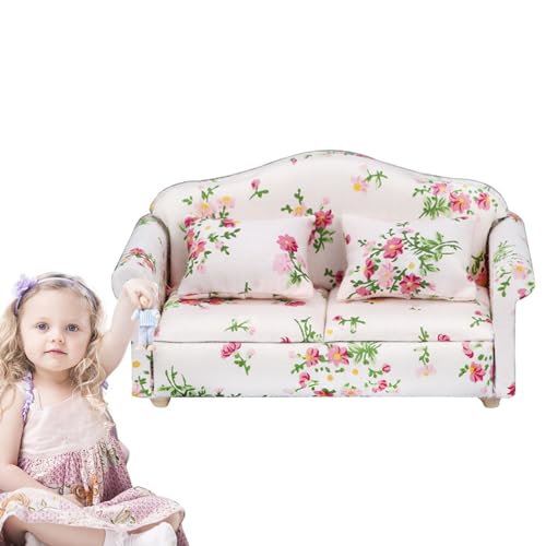 BUKISA Puppenhaus-Sofa, Möbelsofa,Miniatur Couch Puppensofa Stuhl mit Kissen | Realistisches, hochsimuliertes Puppenhauszubehör für Puppenhaus-Enthusiasten und Sammler von BUKISA