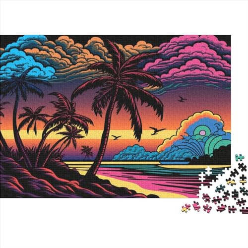 Psychedelischer Sonnenuntergang 1000 Teile für Erwachsene und Kinder WoodinessPuzzle Lernspiele Heimdekoration Puzzle 1000 Teile (75 x 50 cm) von BUKISA