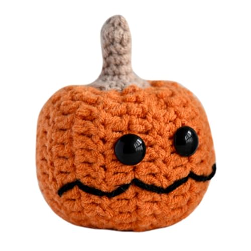 BUMMPI Handgefertigter gestrickter Kürbiskopf mit positiven Nachrichtenkarten, Halloween-Festivals, gehäkelte Kürbispuppen, Ornament zum Verschenken von BUMMPI