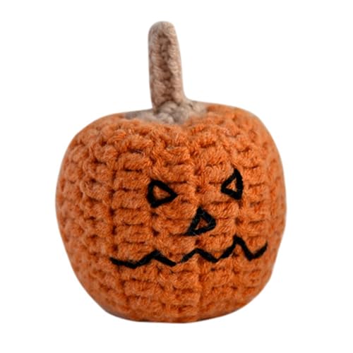 BUMMPI Handgefertigter gestrickter Kürbiskopf mit positiven Nachrichtenkarten, Halloween-Festivals, gehäkelte Kürbispuppen, Ornament zum Verschenken von BUMMPI