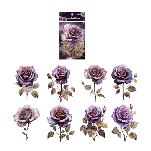 BUMMPI Packung Mit 8 Feen Rosen Aufklebern Für Scrapbooking Ästhetische Schreibwaren Rosen Aufkleber PVC Zum Basteln von BUMMPI