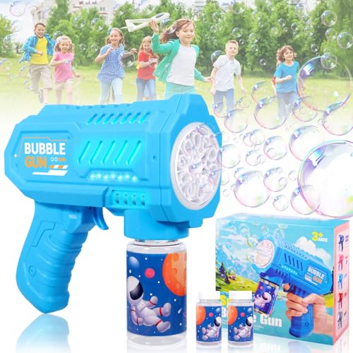 BUOAZR Seifenblasenpistolen, Kinder Seifenblasen Machine, LED Licht Blasen Elektrisch mit 2 Dosen 60ML Seifenblasenlösung, Automatische Blasenmaschine Geschenk für Kinder/Geburtstag/Party (Blau) von BUOAZR