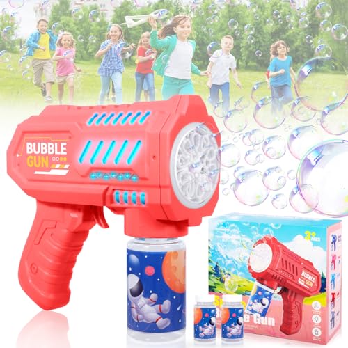 BUOAZR Seifenblasenpistolen, Kinder Seifenblasen Machine, LED Licht Blasen Elektrisch mit 2 Dosen 60ML Seifenblasenlösung, Automatische Blasenmaschine Geschenk für Kinder/Geburtstag/Party (Rosa) von BUOAZR