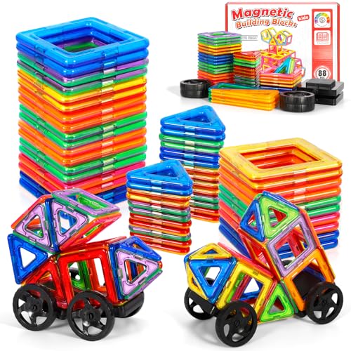 BUOAZR 88Teile Magnetische Bausteine, Magnetspielzeug Magnete für Kinder, Lustiges Pädagogisches Bauspielzeug, Ideal Geschenkauswahl für Jungen und Mädchen im Alter von 3-8 Jahren von BUOAZR