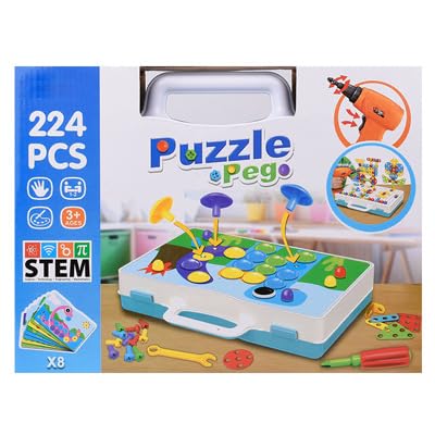 BUOAZR Steckspiel Spielzeug ab 3 Jahre mit Bohrmaschine Kreativ Spielzeug 3D Puzzle Werkzeugkoffer Kinder Spiele ab 3 4 5 6 Jahre für Jungen Mädchen (224 Stücke) von BUOAZR