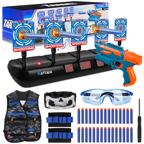 BUOAZR Zielscheibe für Nerf, 5 Ziele Zielscheibe Elektrisch mit Licht und Sounds, Auto Reset Zielscheiben Schießspiele Toy mit 30 Foam Darts Pfeile Zubehör Set, Spielzeugfür 6 7 8 9 10 Jahre Kinder von BUOAZR