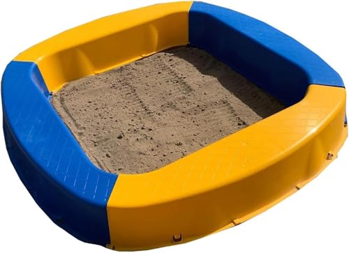 BURI Premium Sandkasten aus Kunststoff 150 x 150 x 20 cm, Gelb/Blau, Made in Germany – Robuster Buddelkasten für den Garten, Kinderspielzeug zum Buddeln mit Sand oder Kies, sehr stabil & hochwertig von BURI