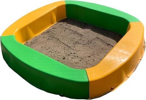 BURI Premium Sandkasten aus Kunststoff 150 x 150 x 20 cm, Gelb/Grün, Made in Germany – Robuster Buddelkasten für den Garten, Kinderspielzeug zum Buddeln mit Sand oder Kies, sehr stabil & hochwertig von BURI