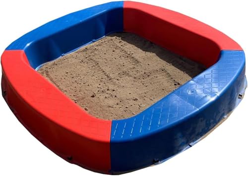 BURI Premium Sandkasten aus Kunststoff 150 x 150 x 20 cm, Rot/Blau, Made in Germany – Robuster Buddelkasten für den Garten, Kinderspielzeug zum Buddeln mit Sand oder Kies, sehr stabil & hochwertig von BURI