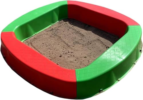 BURI Premium Sandkasten aus Kunststoff 150 x 150 x 20 cm, Rot/Grün, Made in Germany – Robuster Buddelkasten für den Garten, Kinderspielzeug zum Buddeln mit Sand oder Kies, sehr stabil & hochwertig von BURI