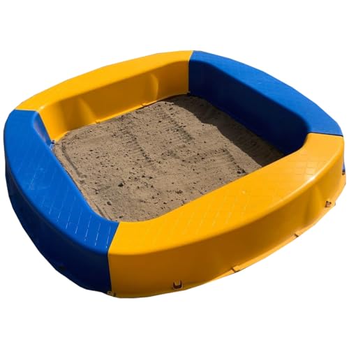 BURI Premium Sandkasten aus Kunststoff 150 x 150 x 20 cm, Gelb/Blau, Made in Germany – Robuster Buddelkasten für Garten, Kinderspielzeug zum Buddeln mit Sand oder Kies, sehr stabil und hochwertig von BURI