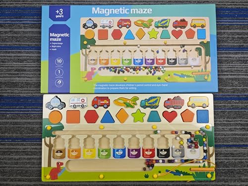 Magnetspiel ab 3 Jahre,3-in-1 Magnetspiel Labyrinth Spielzeug,Montessori Spielzeug Holzspielzeug Zahlen und Farben Lernspielzeug Motorikspielzeug ab 3 4 5 6 Jahre,Geschenk für Kinder Jungen Mädchen von BURMONG